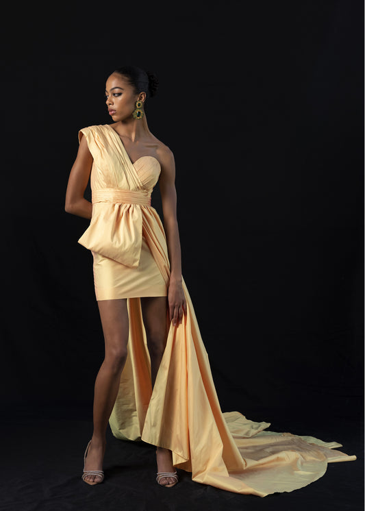 Mini One Shoulder Dress With Trail