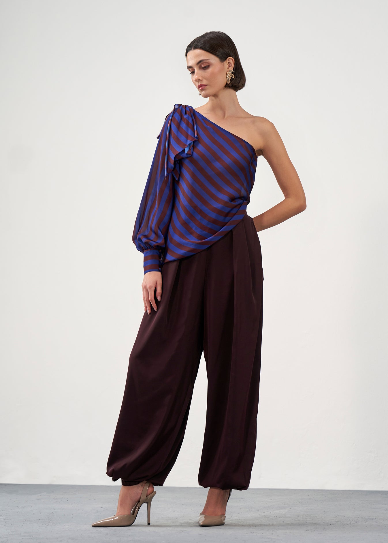 One-Shoulder Draped Blouse