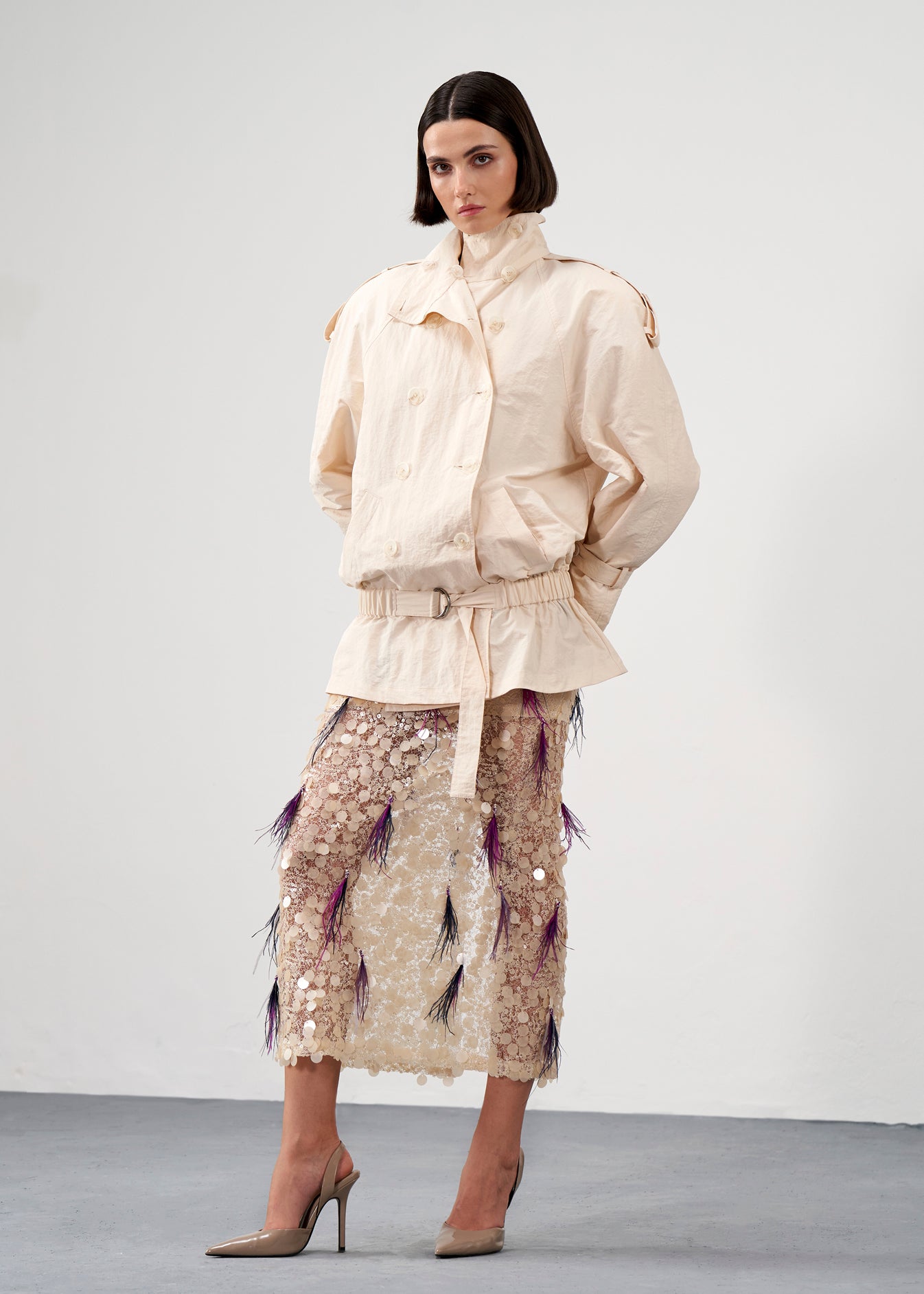 Textured Feather Midi Skirt