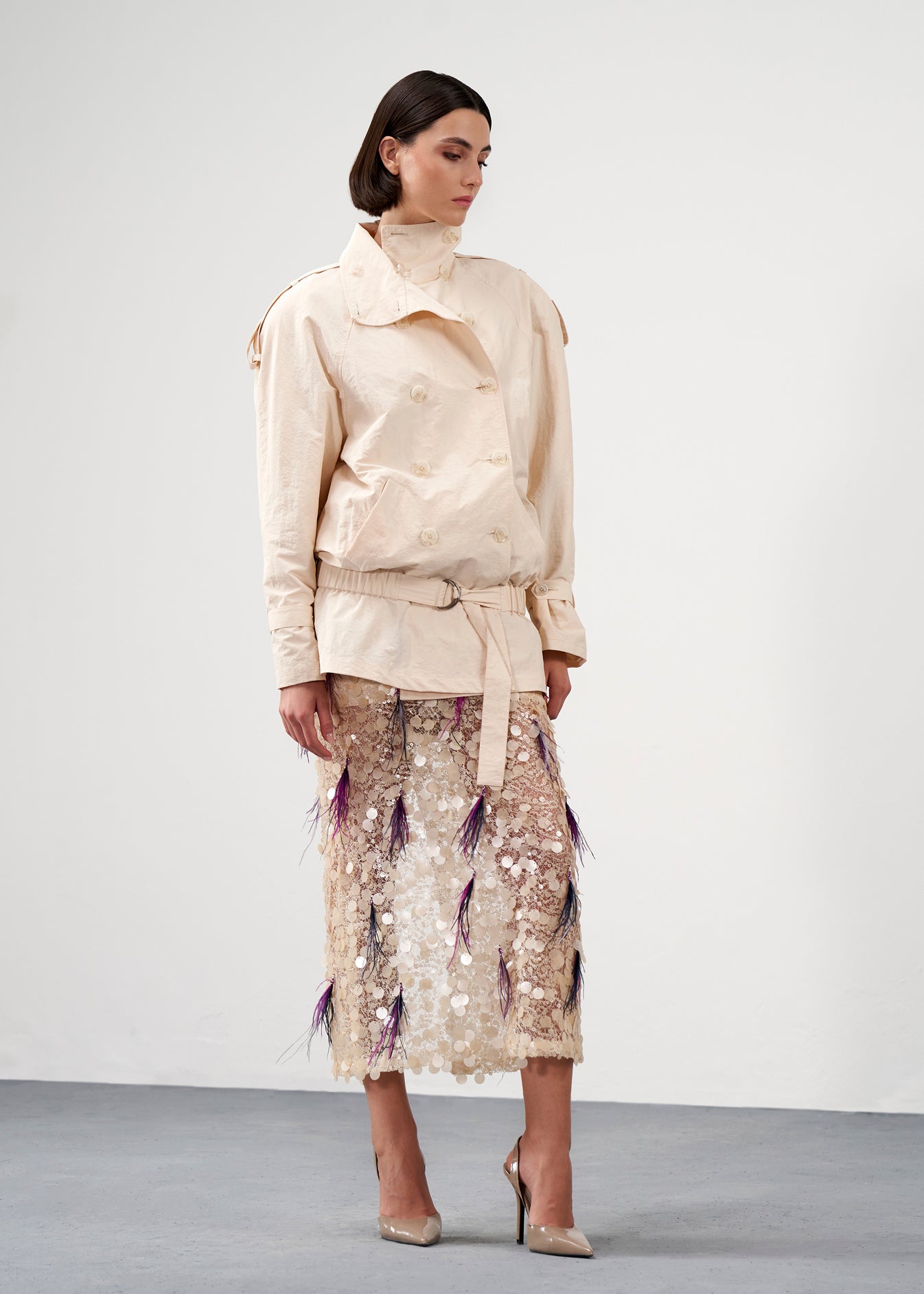 Textured Feather Midi Skirt