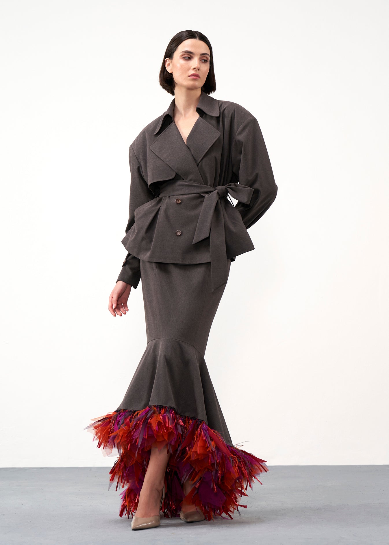 Feather-Hem Fishtail Skirt