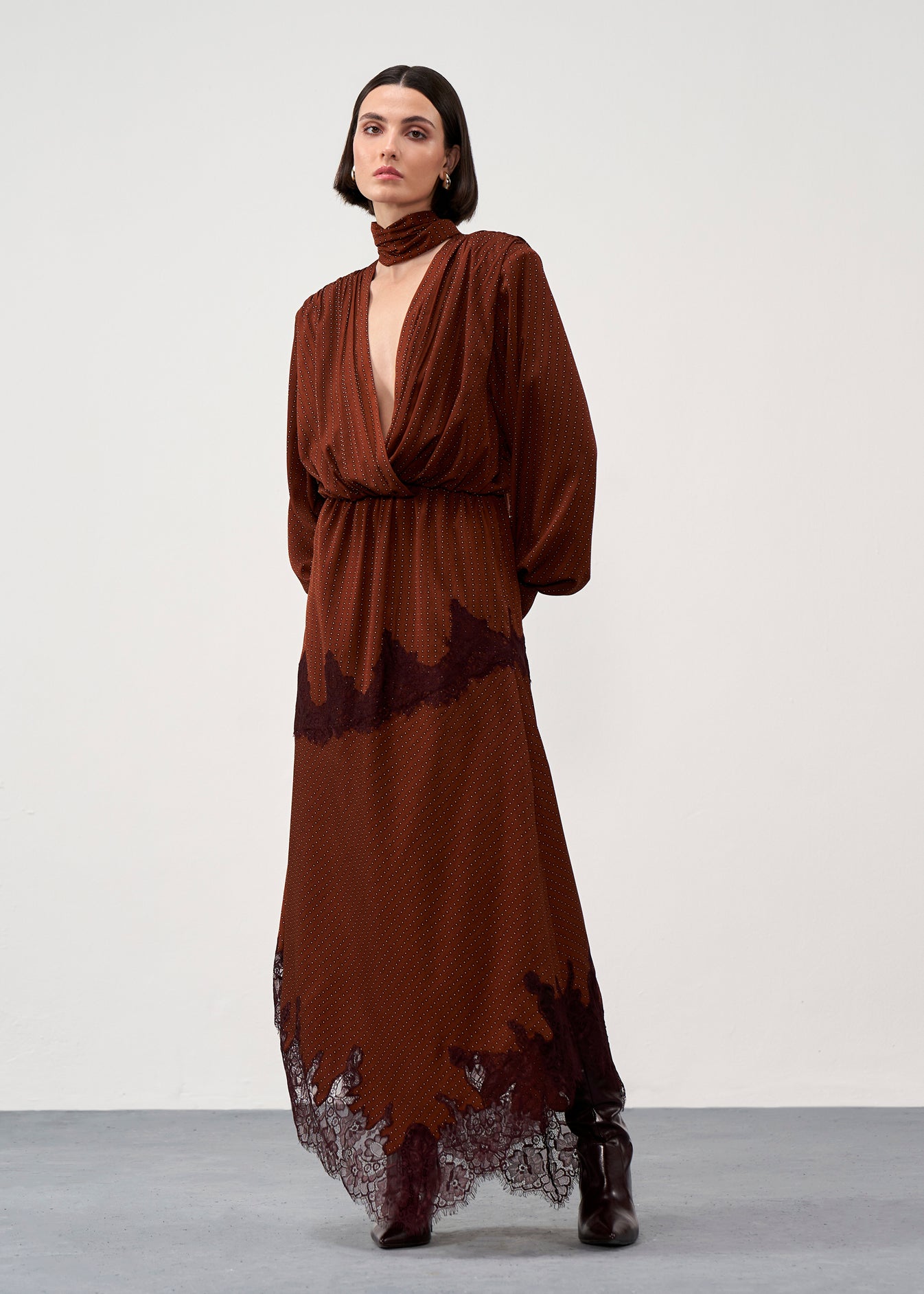 Draped lace-Trim Dress