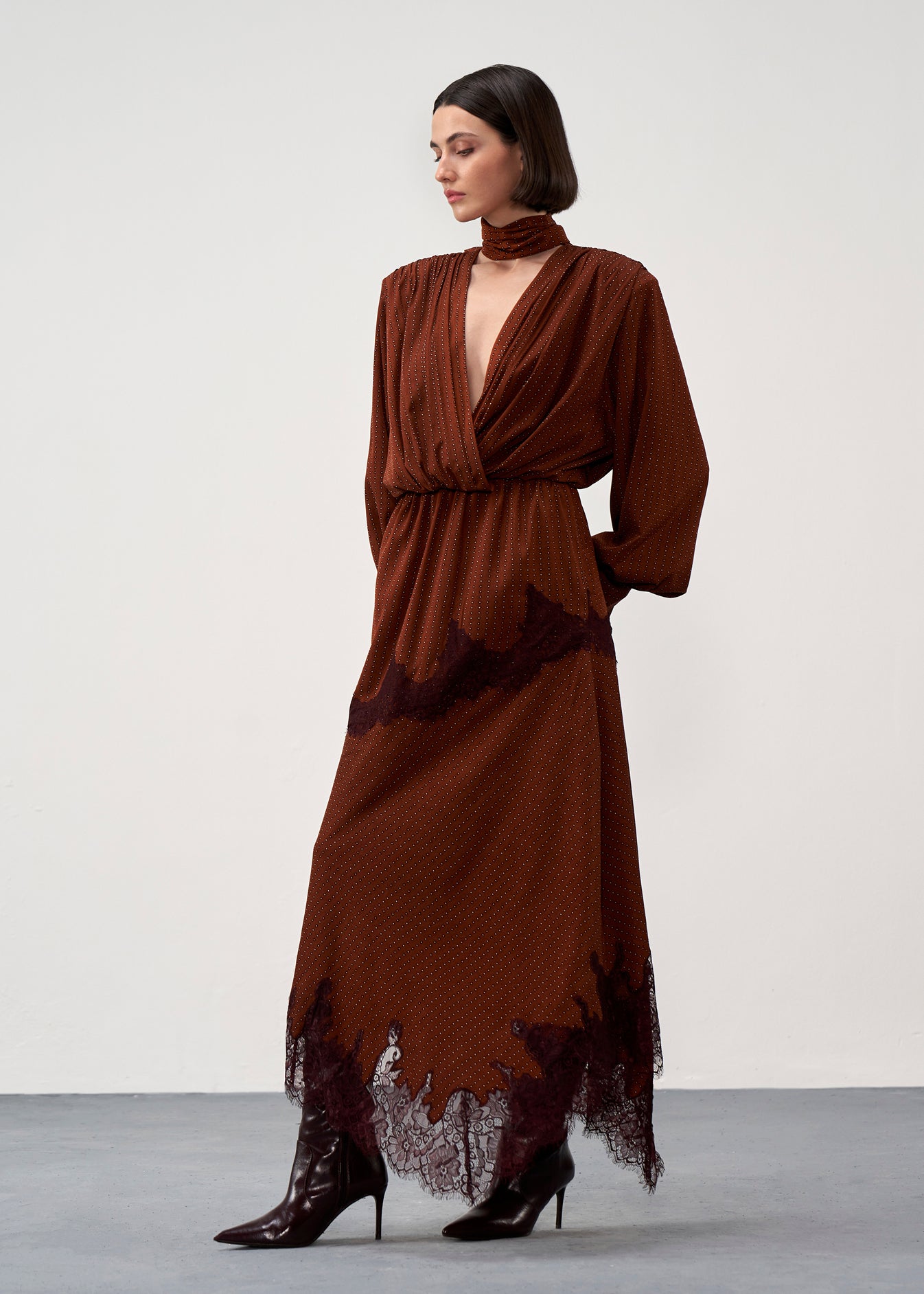 Draped lace-Trim Dress