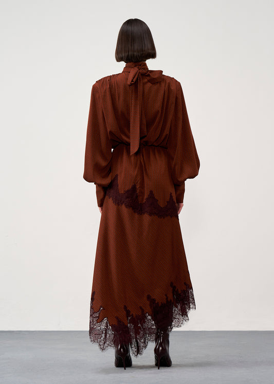 Draped lace-Trim Dress