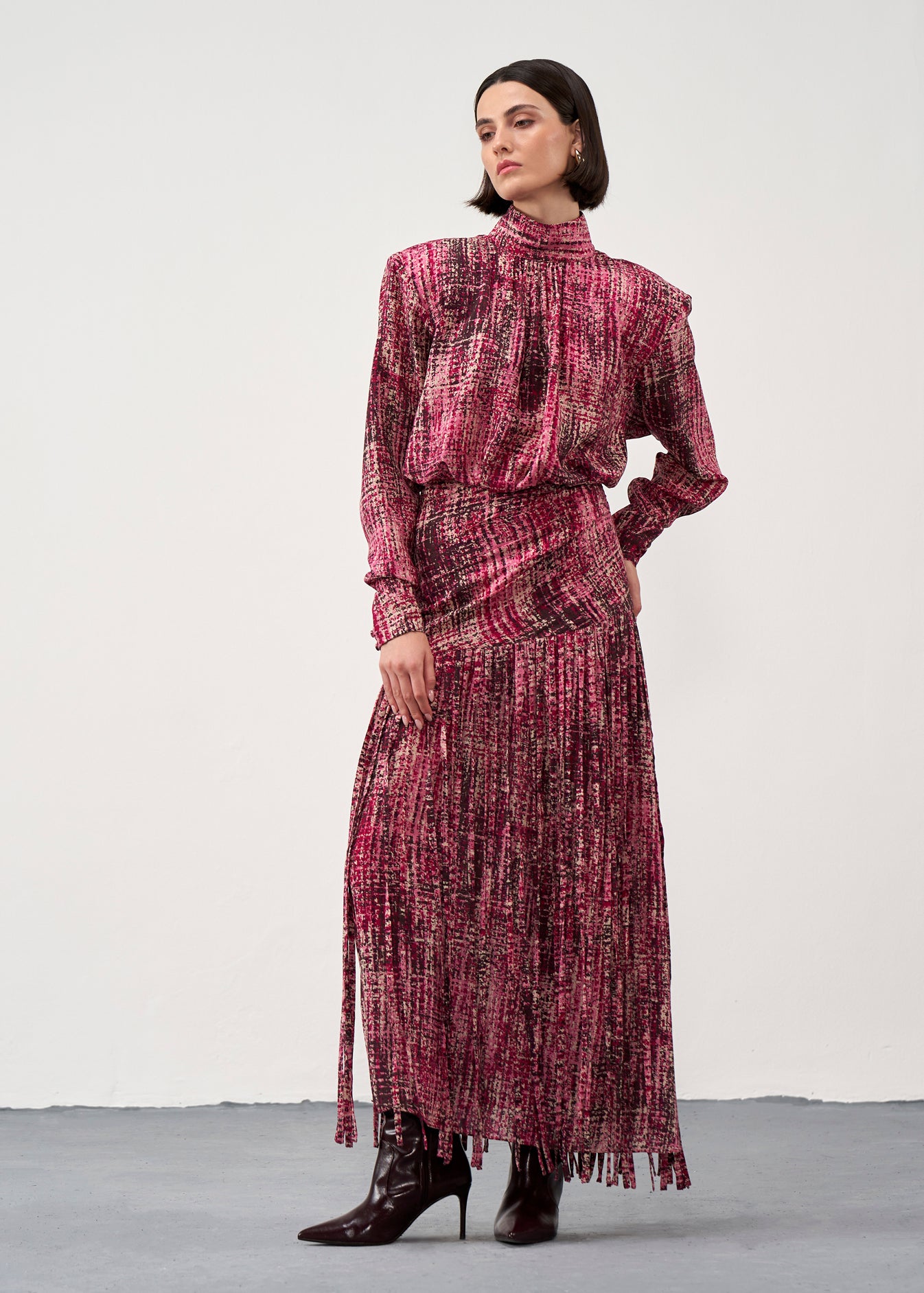 Printed Fringe Midi Dress