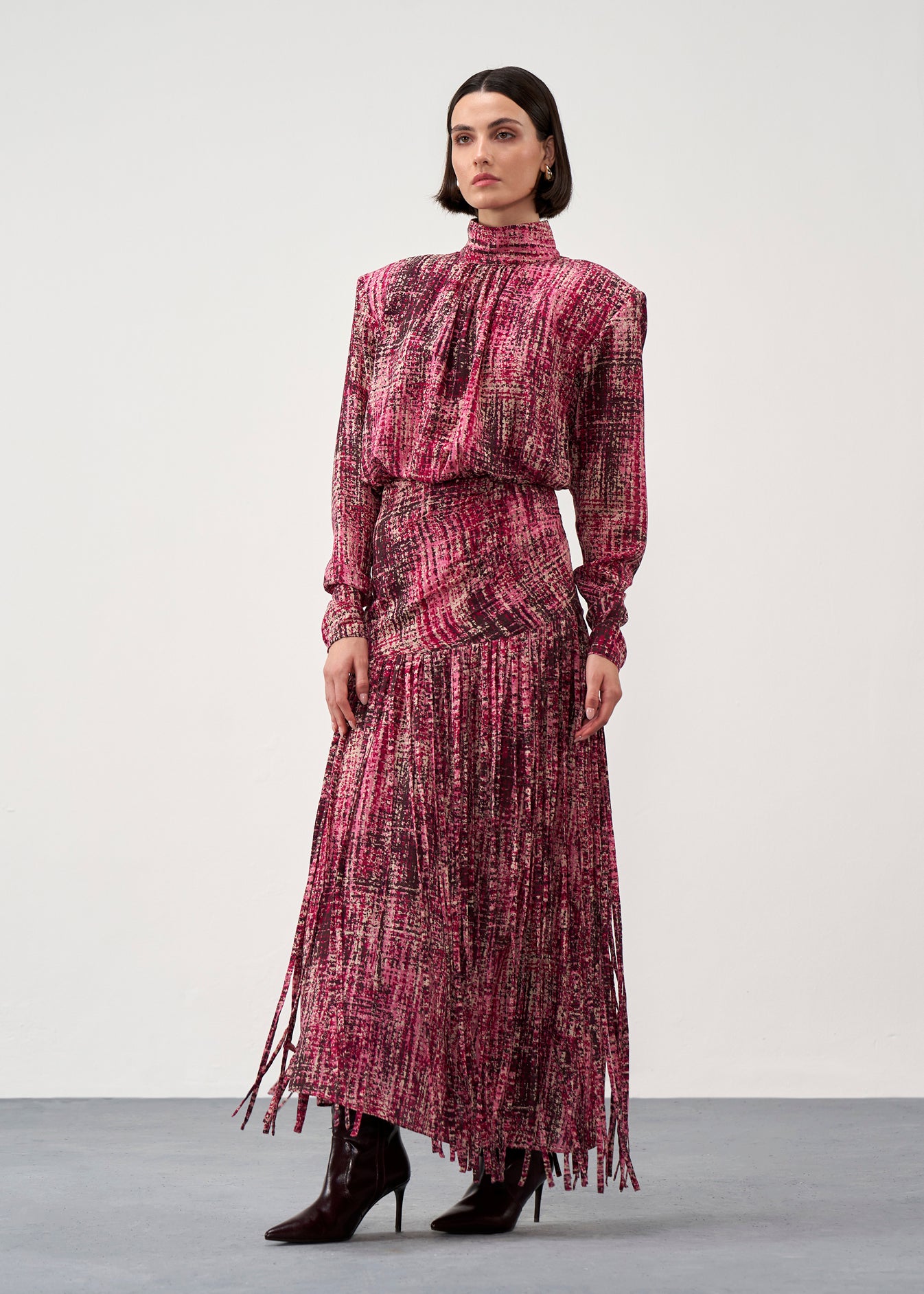 Printed Fringe Midi Dress