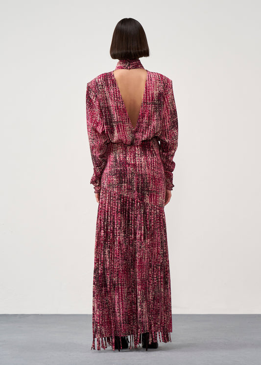 Printed Fringe Midi Dress