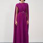 Cape-Sleeve Belted Gown