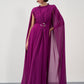 Cape-Sleeve Belted Gown