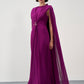 Cape-Sleeve Belted Gown