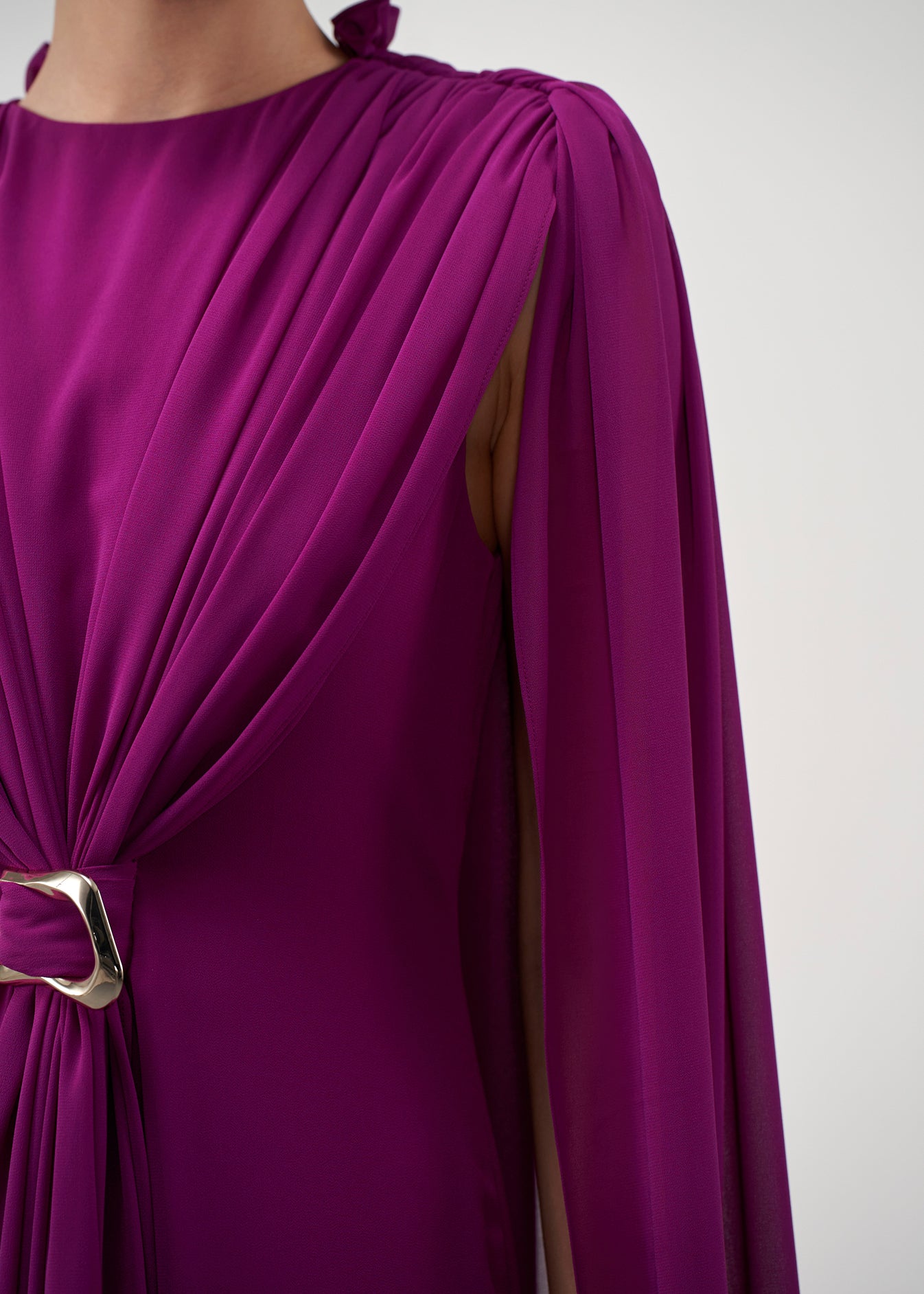 Cape-Sleeve Belted Gown