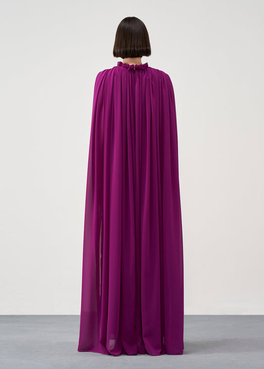 Cape-Sleeve Belted Gown