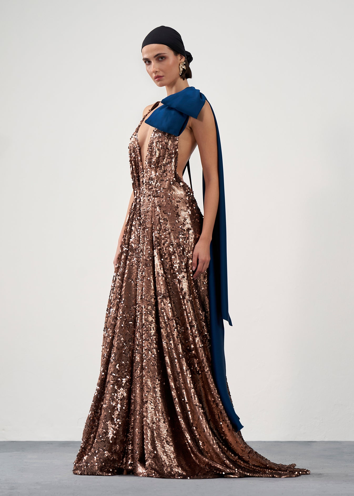 Bow-Shoulder Sequin Gown