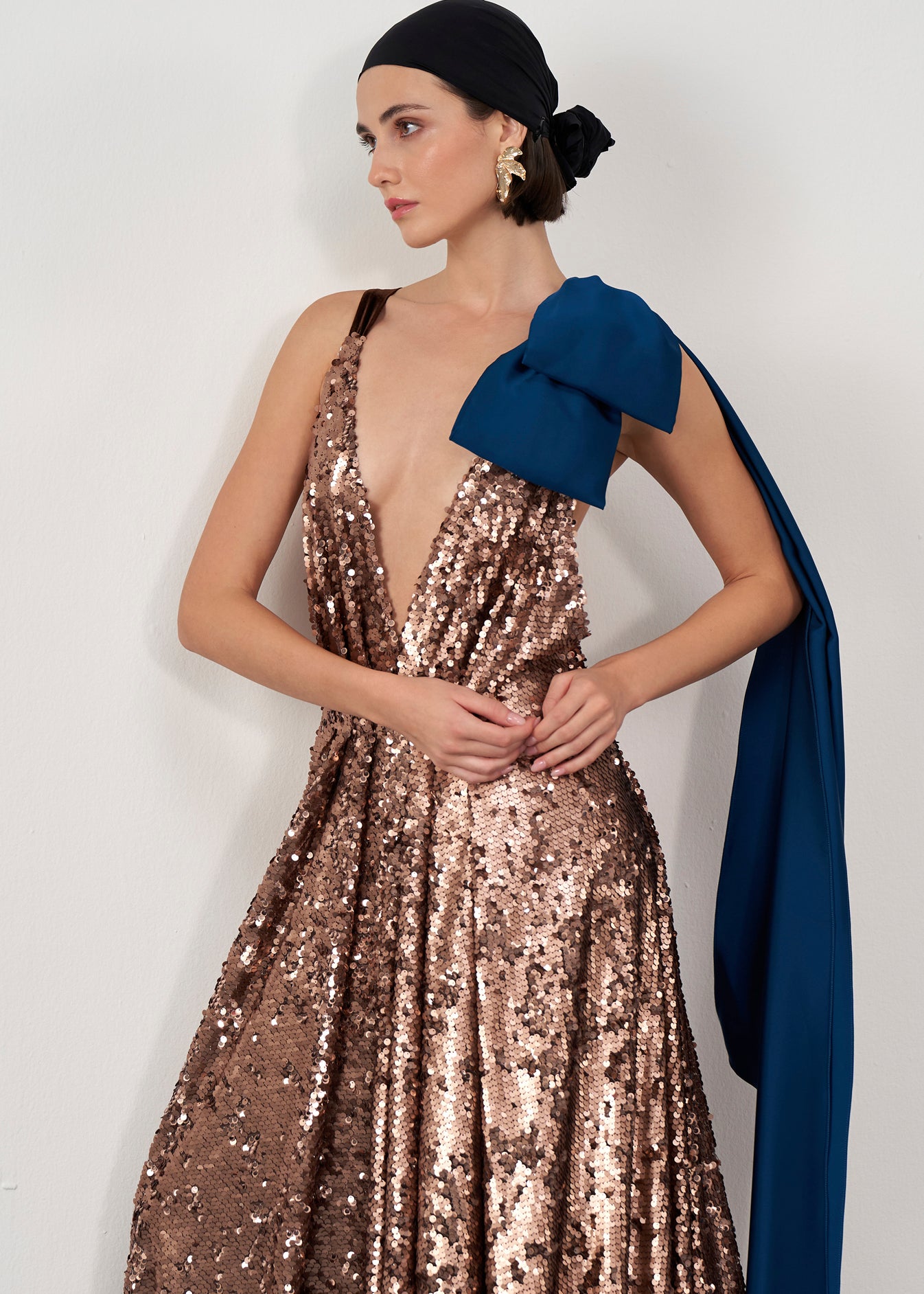 Bow-Shoulder Sequin Gown