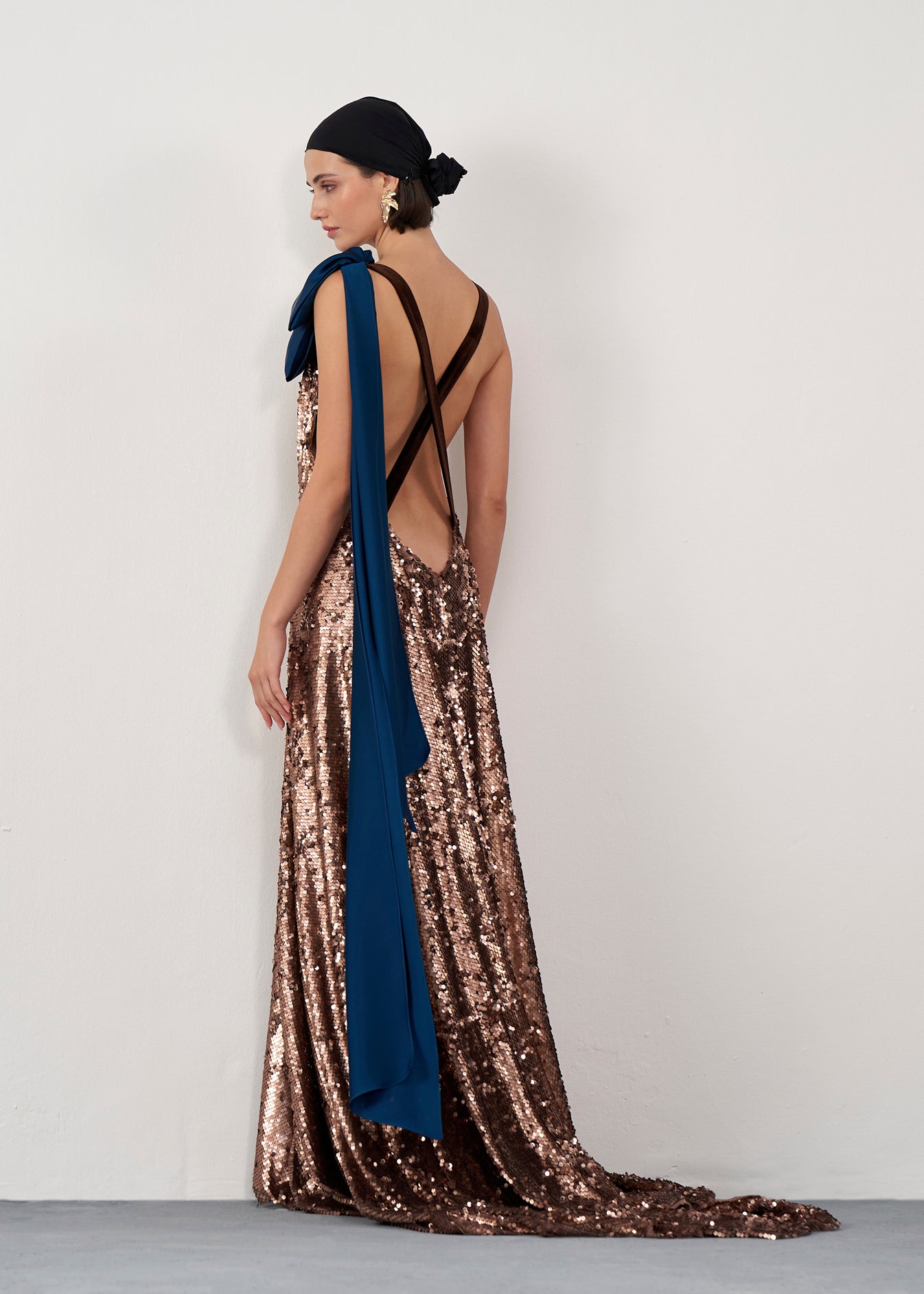 Bow-Shoulder Sequin Gown