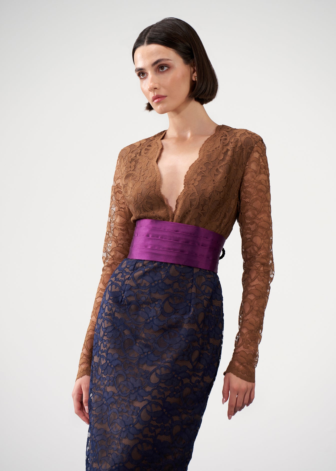 Lace colour blocking dress