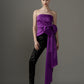 Strapless Bustier With Draped Fabric And Stitched Bow