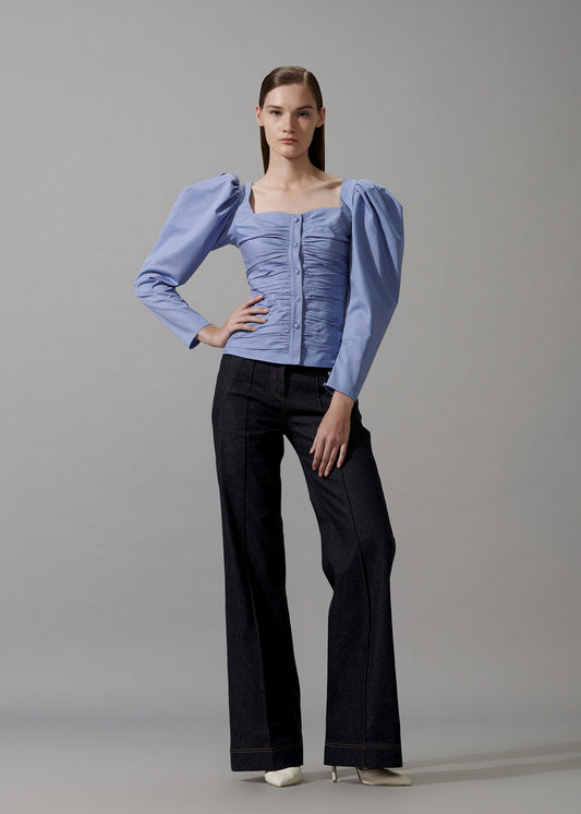 Puff Sleeves Ruched Blouse