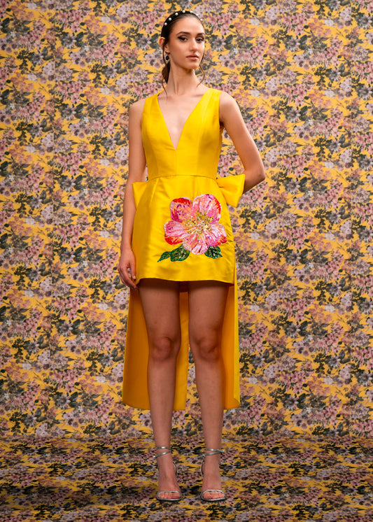 Plunge Neck Embroidered  Dress