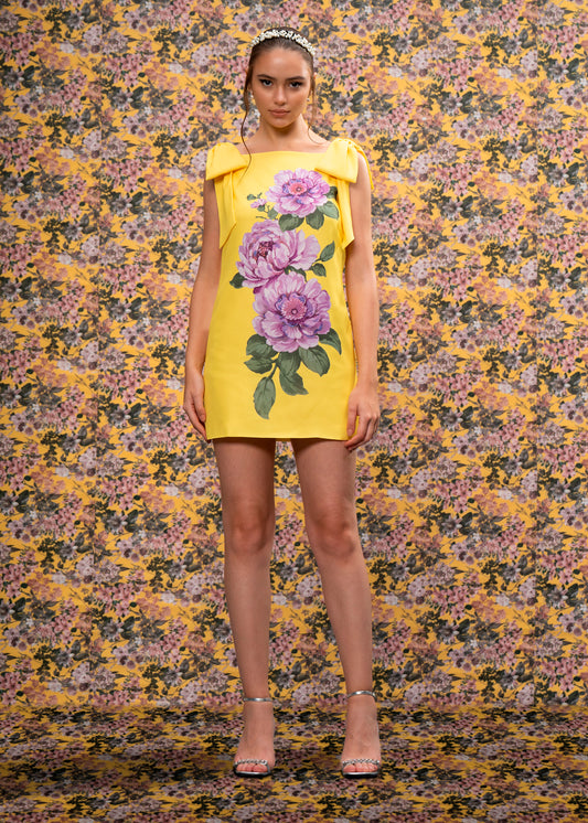Yellow Printed Mini Dress
