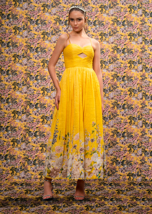 Printed Maxi Dress With Cut Out