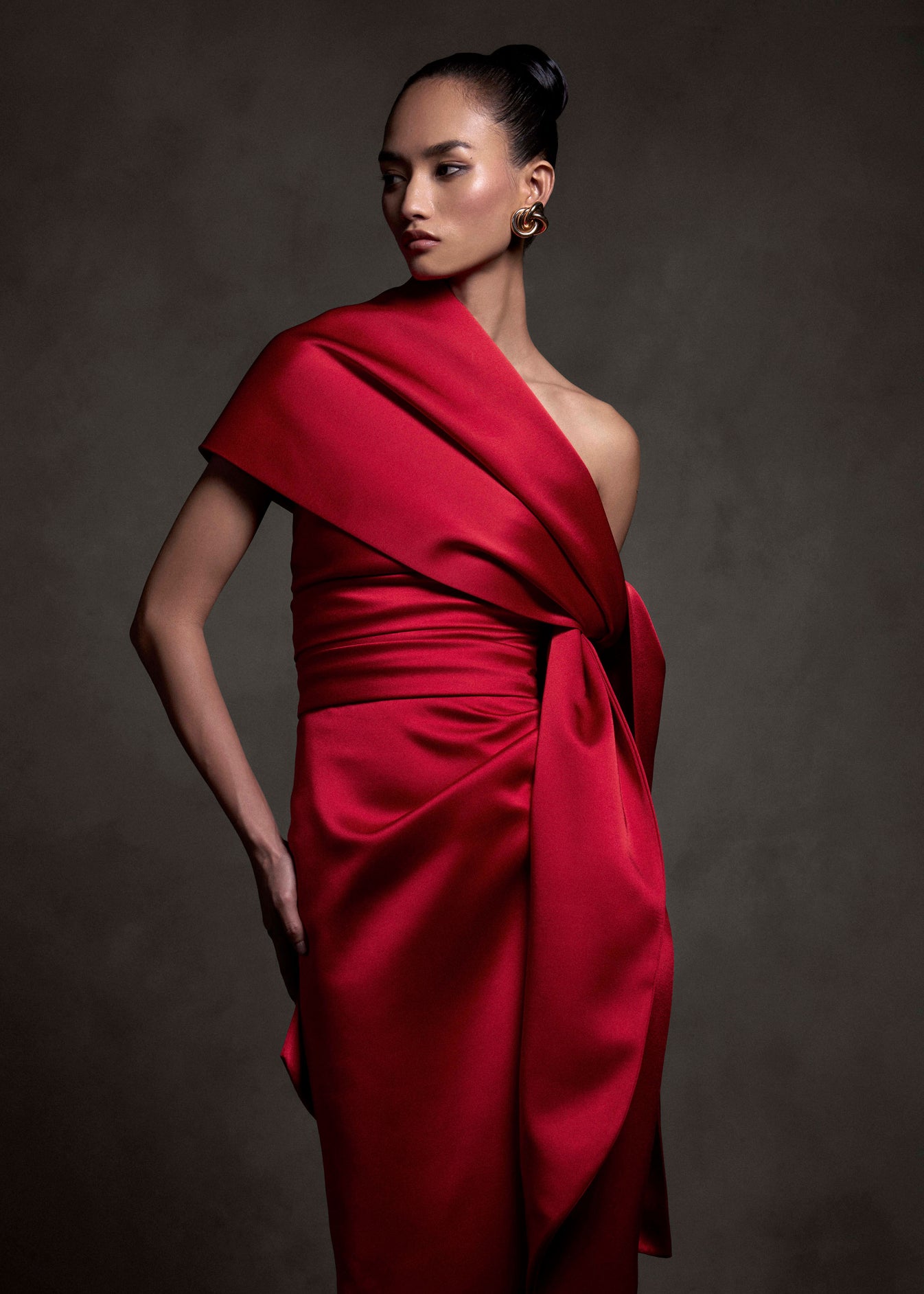 Scarlet Drape Column Gown