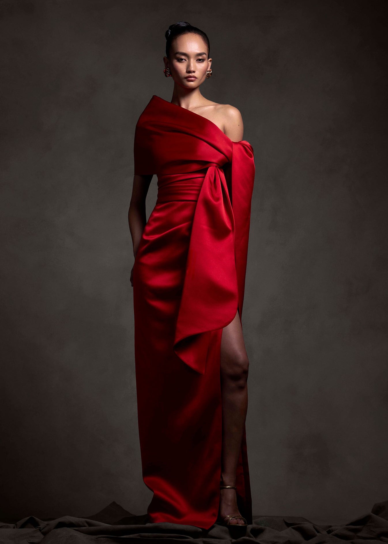 Scarlet Drape Column Gown