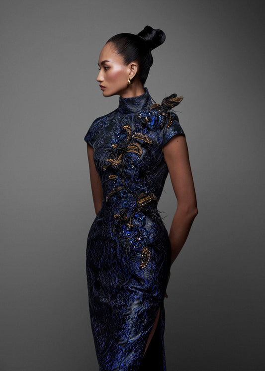 Embellished Jacquard Gown