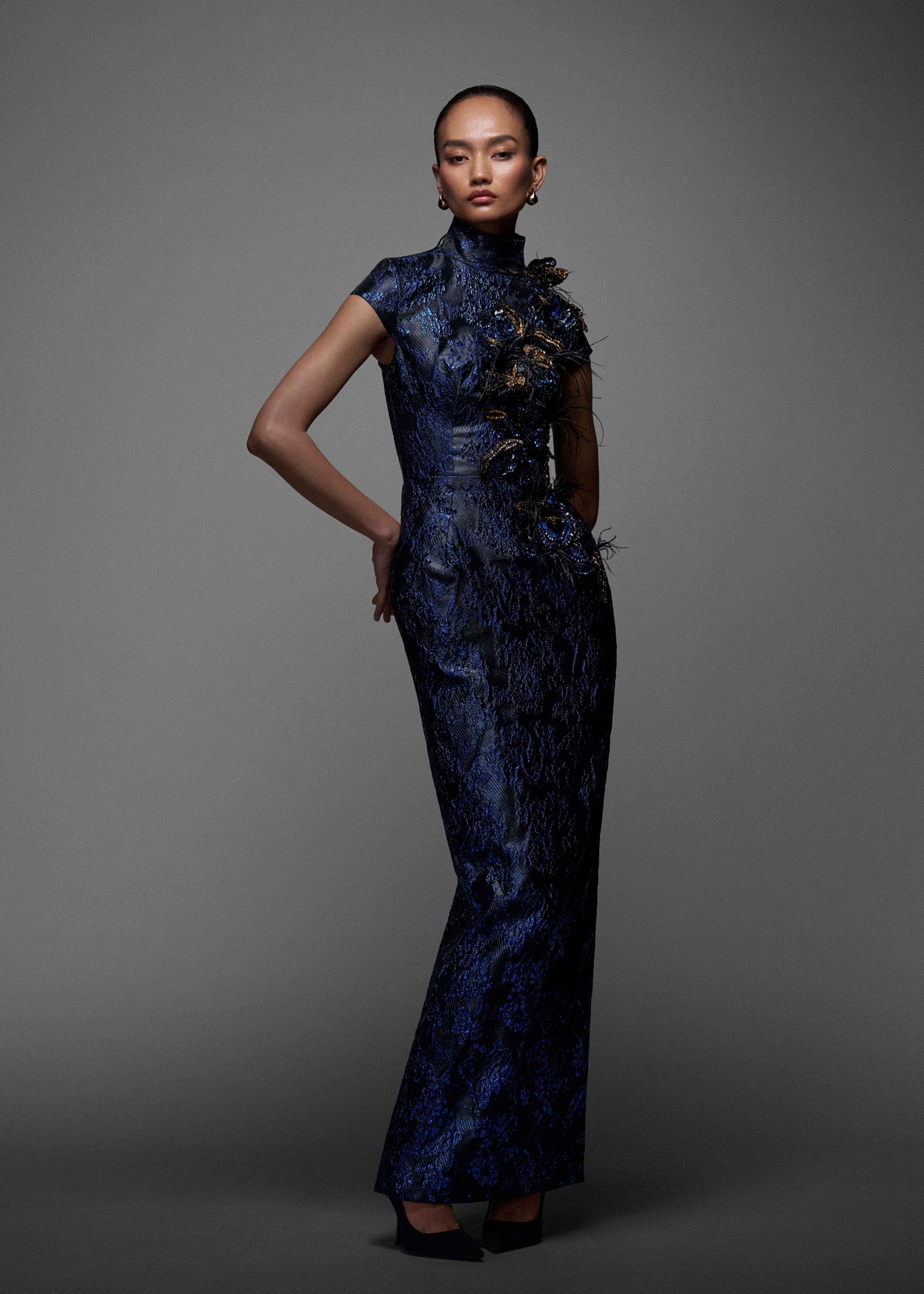 Embellished Jacquard Gown