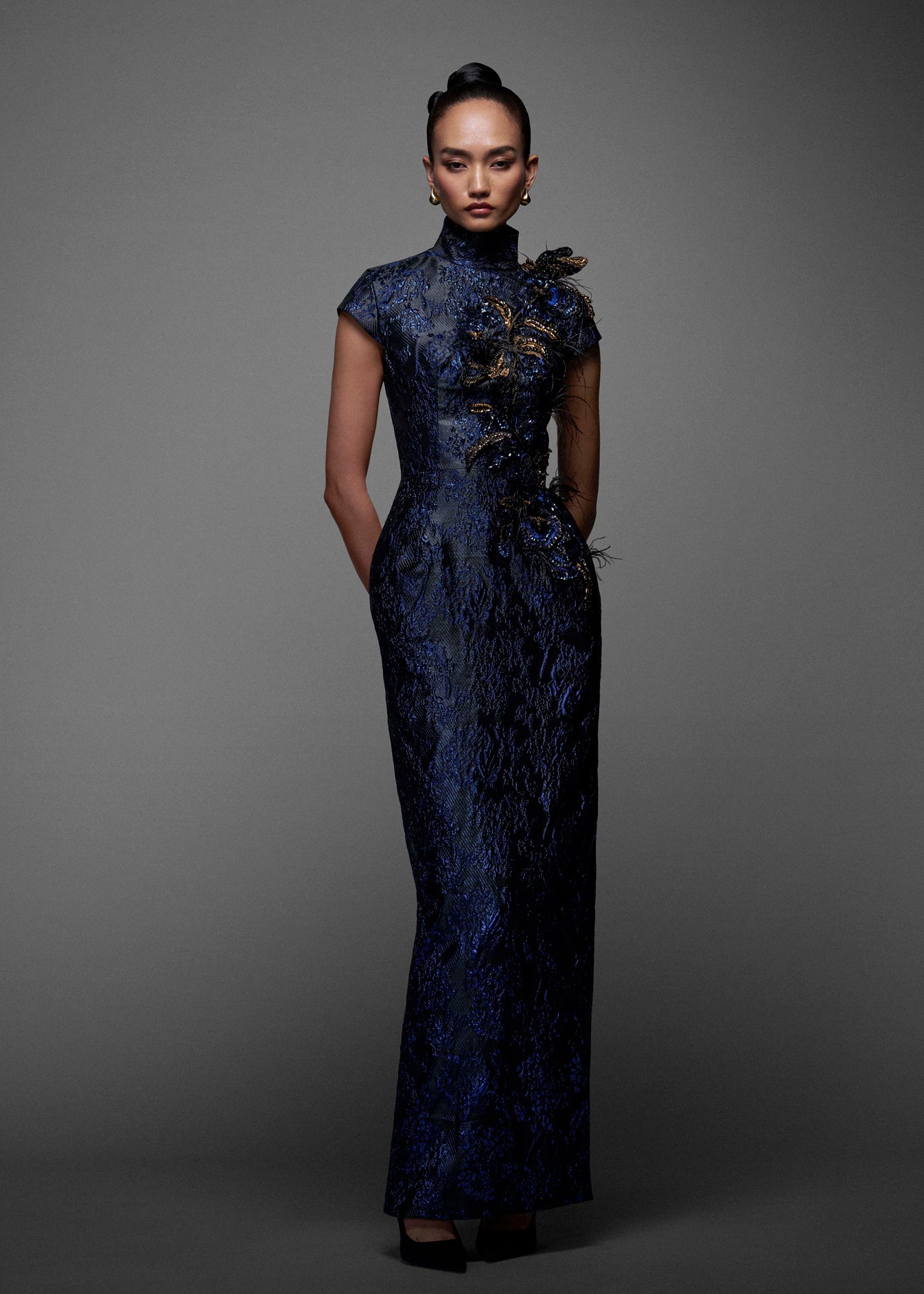 Embellished Jacquard Gown