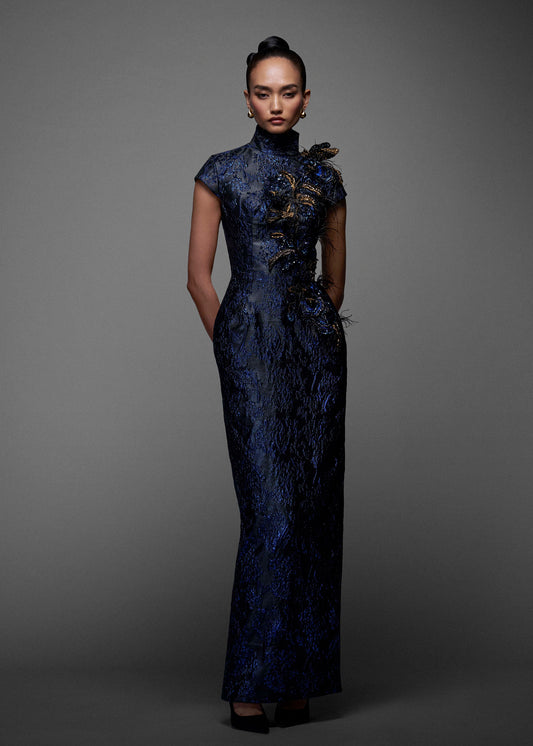 Embellished Jacquard Gown