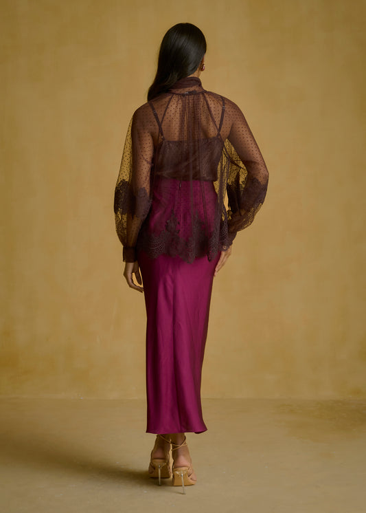 Lace Sheer Blouse with Embellished Camisole Top