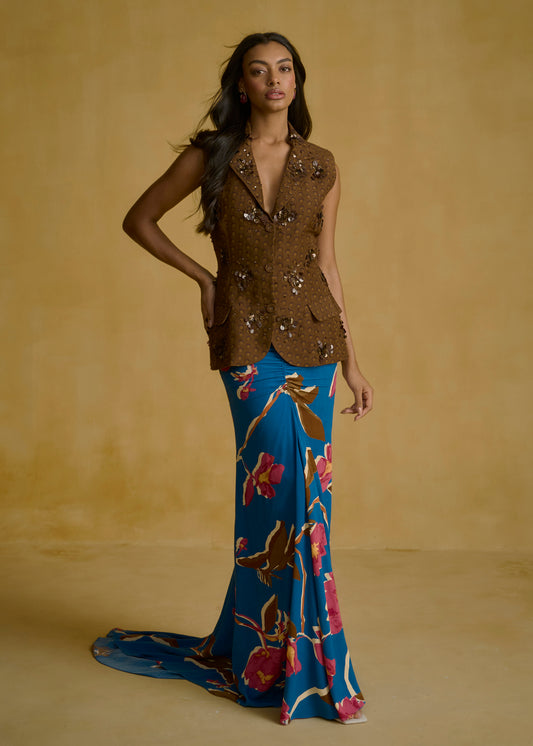 Teal Bloom Drape Skirt