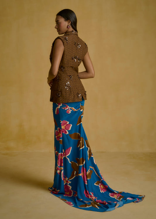 Teal Bloom Drape Skirt