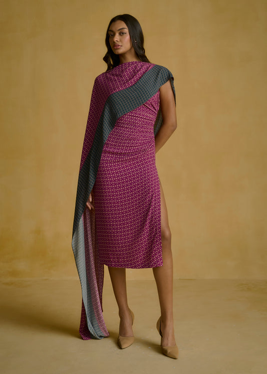 Printed Drape Midi Dress