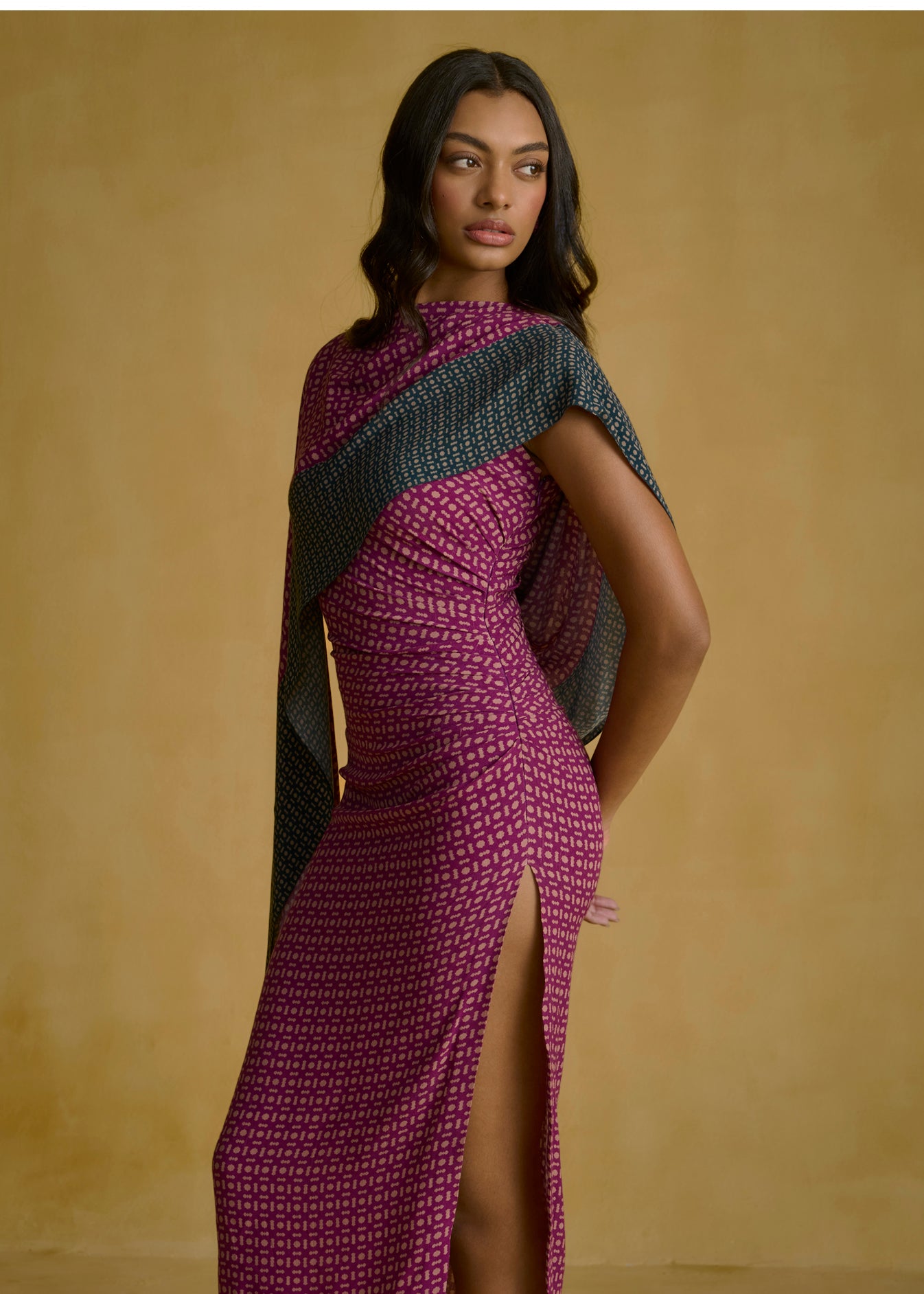 Printed Drape Midi Dress