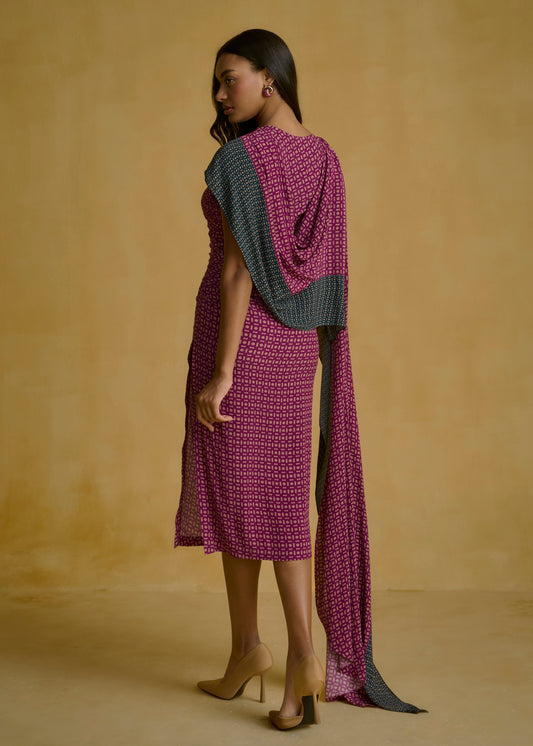 Printed Drape Midi Dress