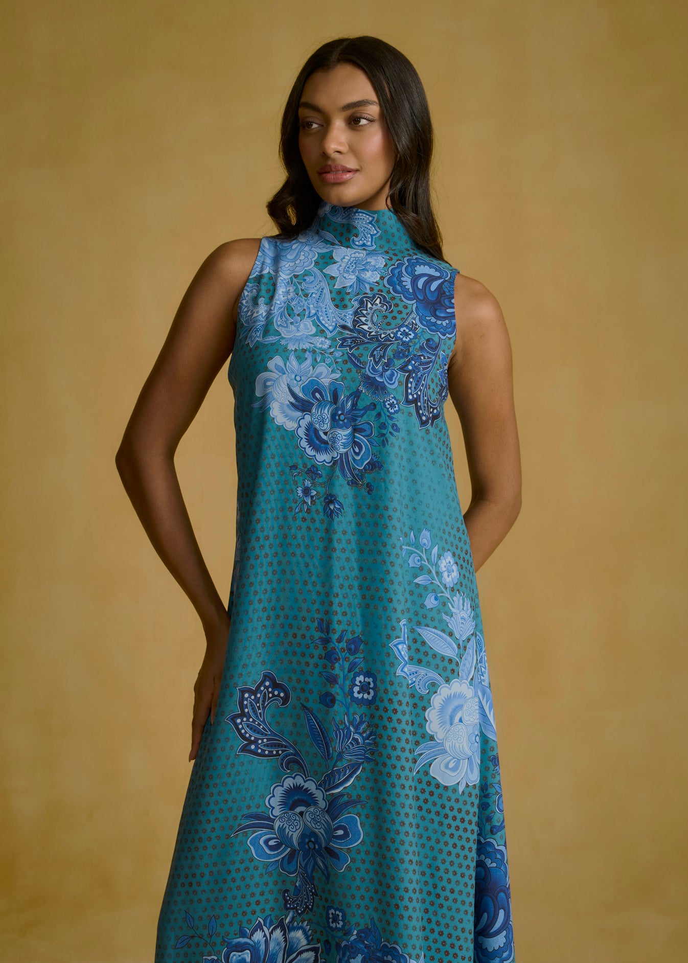 Teal Blossom Halter Neck Dress