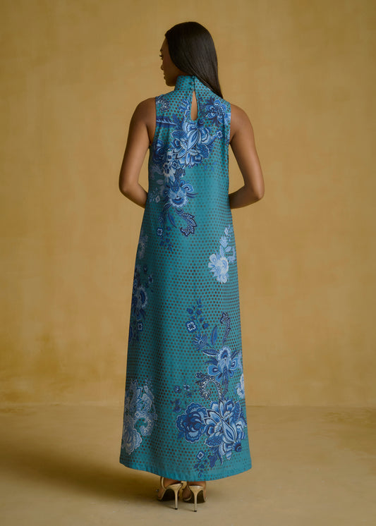 Teal Blossom Halter Neck Dress