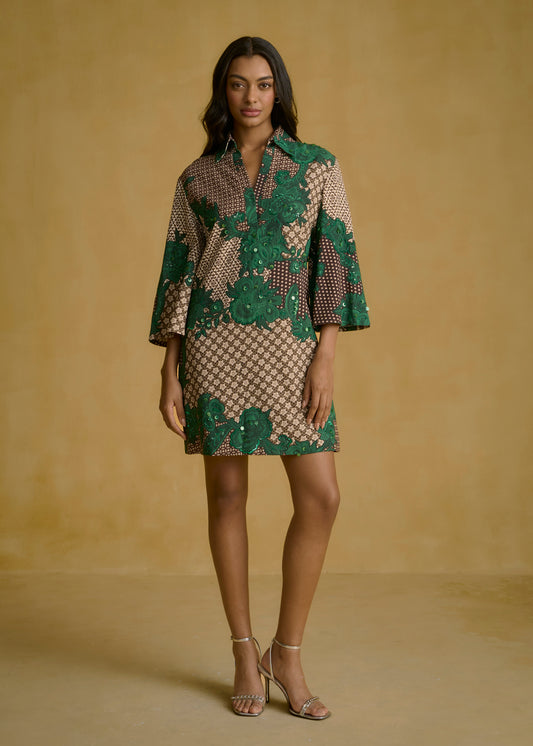 Emerald Embroidered Shift Dress