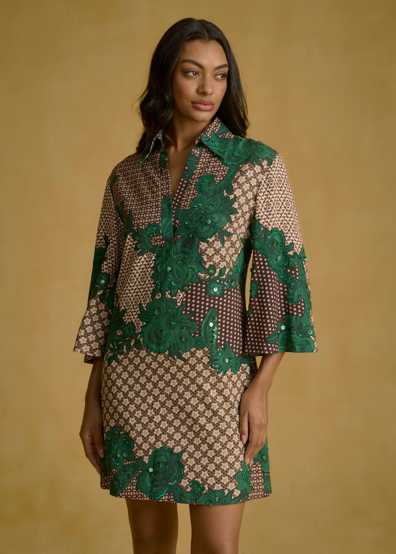 Emerald Embroidered Shift Dress
