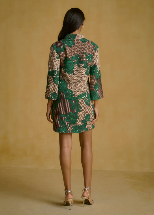 Emerald Embroidered Shift Dress