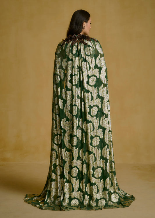 Cape Dress with Embroidered Neck