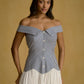 Off-Shoulder Striped Bodice Dress With Fluid Ivory Skirt