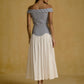 Off-Shoulder Striped Bodice Dress With Fluid Ivory Skirt