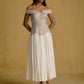 Off-Shoulder Striped Bodice Dress With Fluid Ivory Skirt