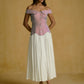 Off-Shoulder Striped Bodice Dress With Fluid Ivory Skirt