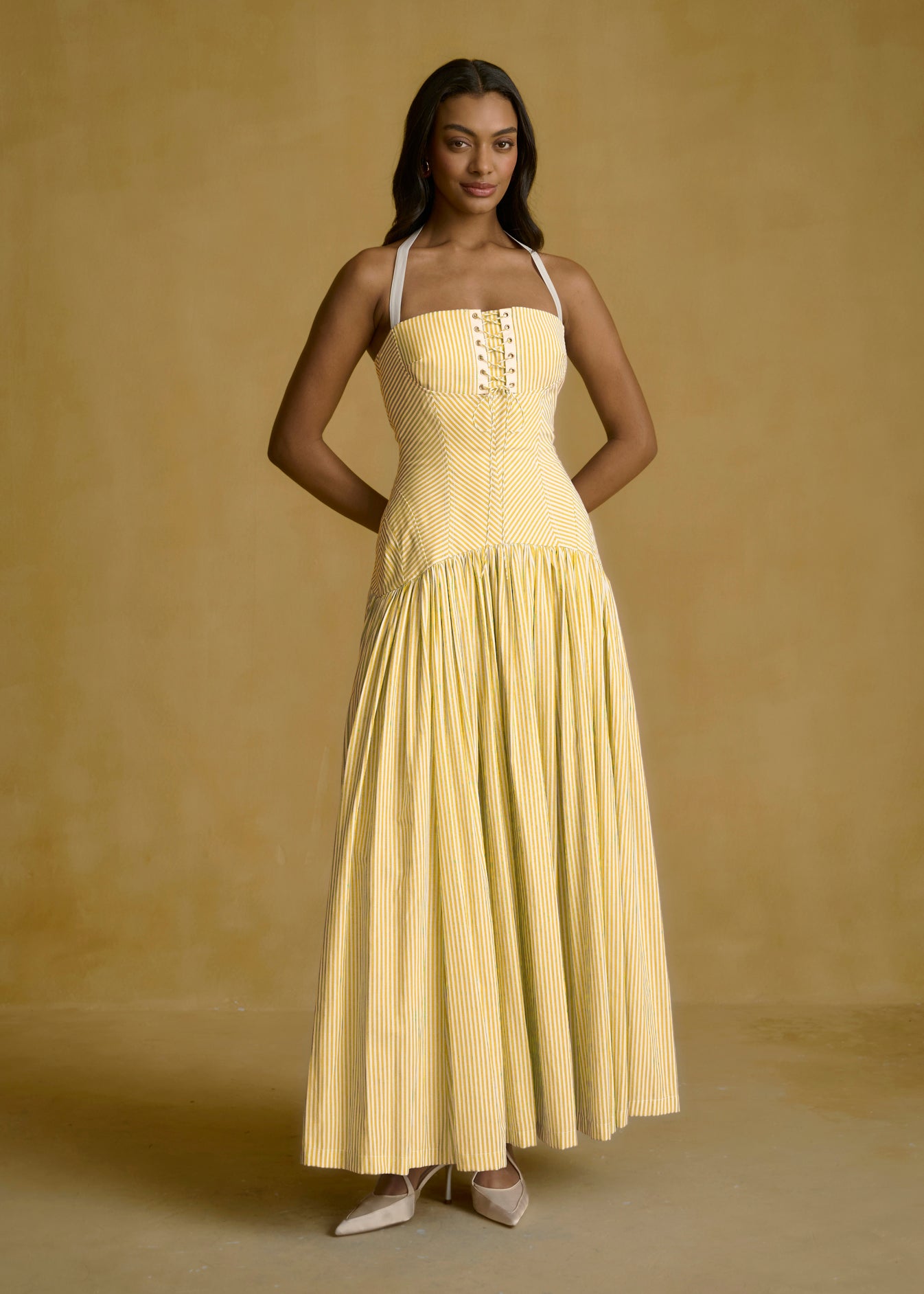 Pinstripe Corset Midi Dress