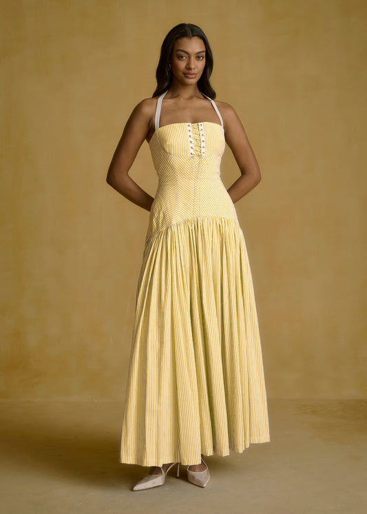 Pinstripe Corset Midi Dress