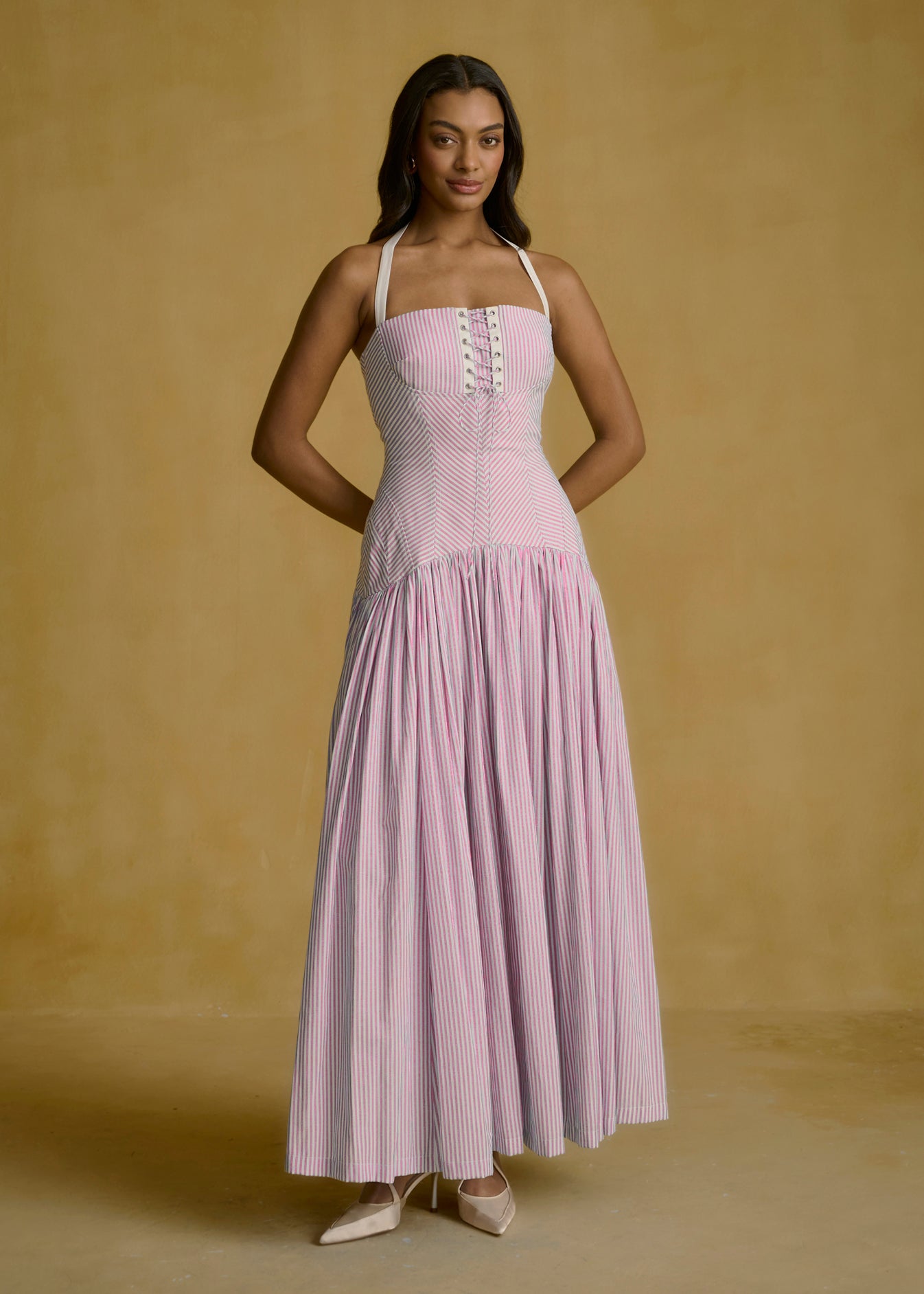 Pinstripe Corset Midi Dress